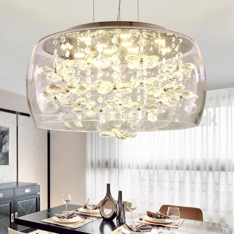 Modern 40CM 50CM Round Clear Glass Lamp Shade Crystal Pendant Light