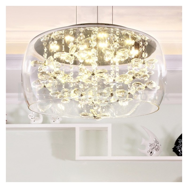 Modern 40CM 50CM Round Clear Glass Lamp Shade Crystal Pendant Light