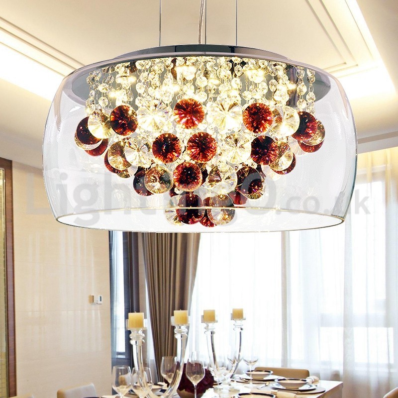 Modern 40CM 50CM Round Clear Glass Lamp Shade Crystal Pendant Light