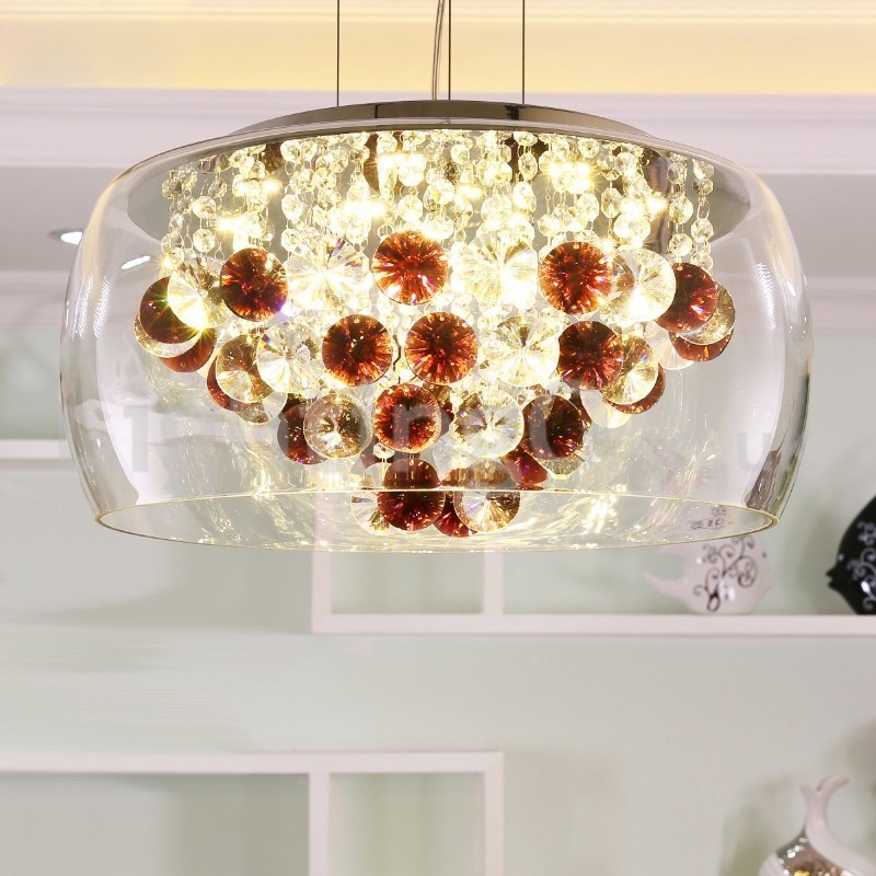 Modern 40CM 50CM Round Clear Glass Lamp Shade Crystal Pendant Light