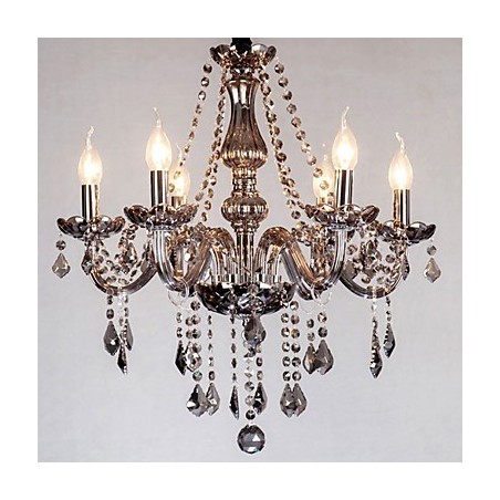 6 Lights European Crystal Chandelier In Grey Color Glass & Crystal