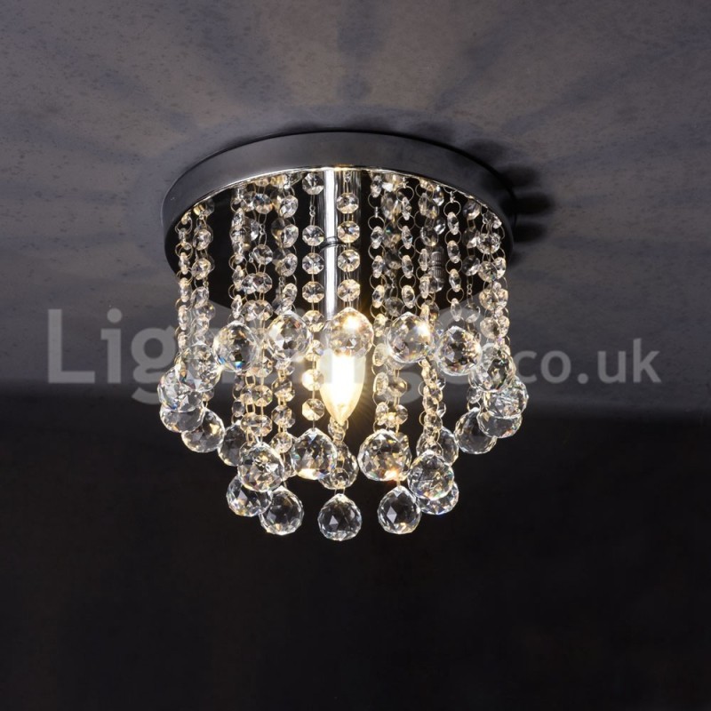 Modern Round Crystal Chandelier Porch Flush Mount Light