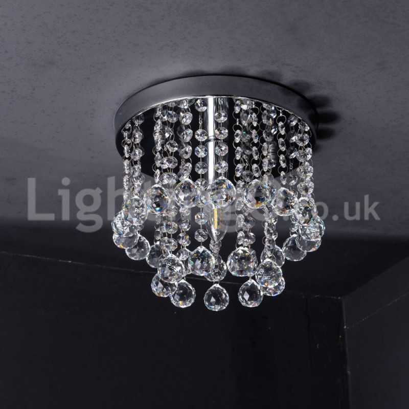 Modern Round Crystal Chandelier Porch Flush Mount Light