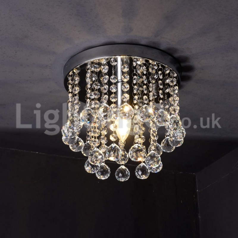 Modern Round Crystal Chandelier Porch Flush Mount Light