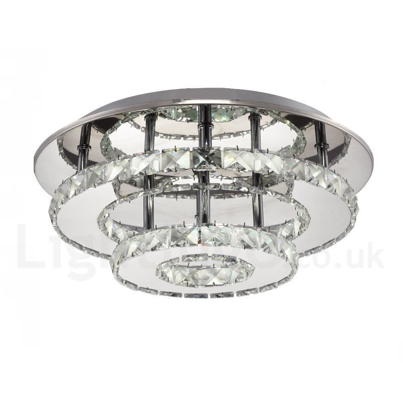 Dimmable Modern Round Crystal Flush Mounted Ceiling Lights with Remote Control