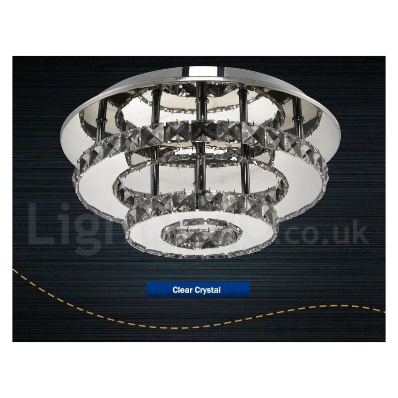 Dimmable Modern Round Crystal Flush Mounted Ceiling Lights with Remote Control