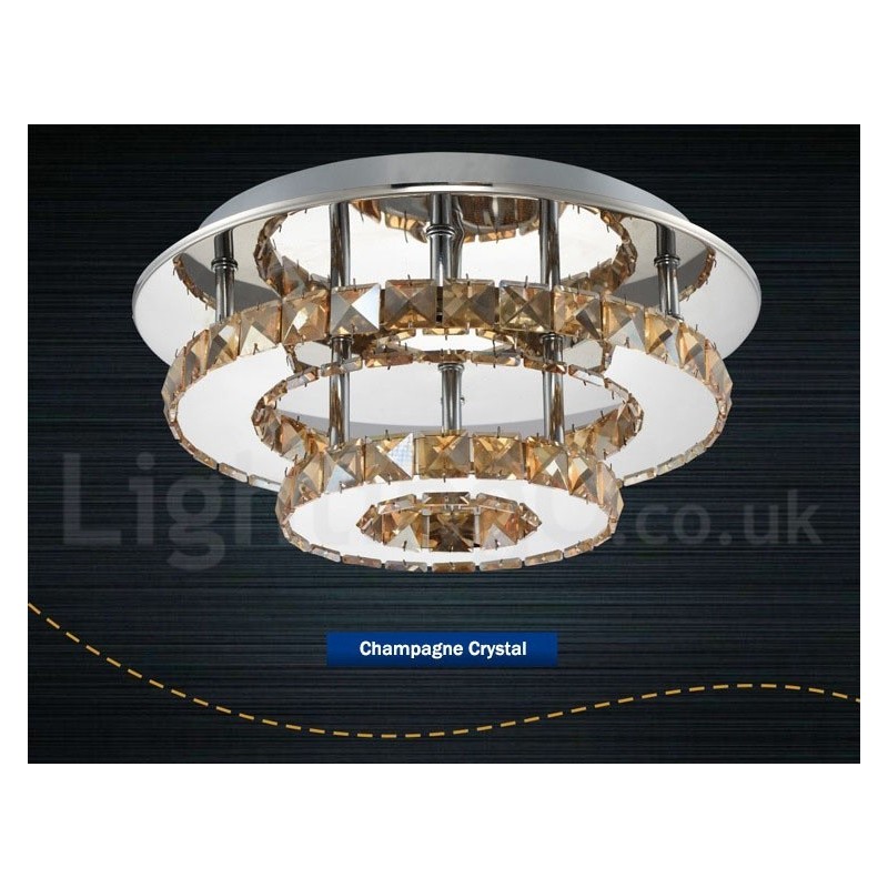 Dimmable Modern Round Crystal Flush Mounted Ceiling Lights with Remote Control