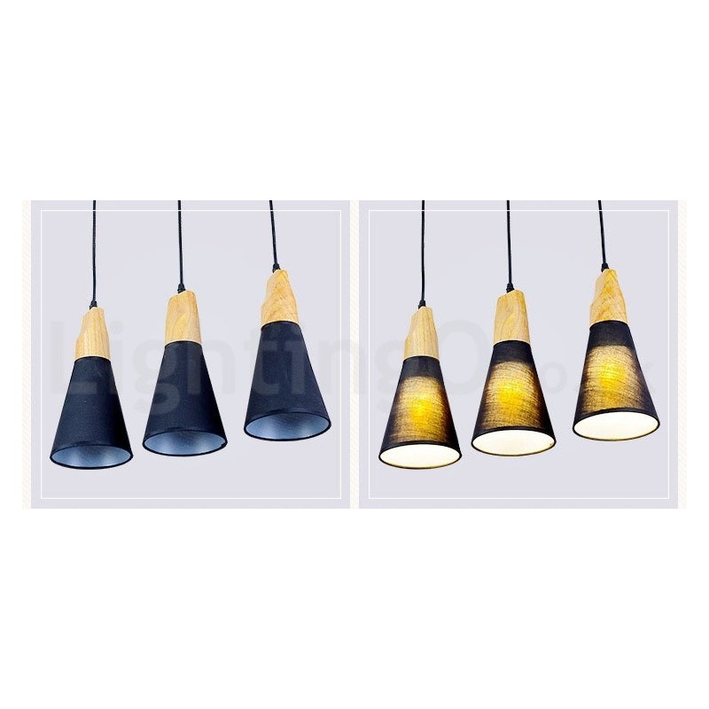 Wood Modern 1 Light 3 Lights Pendant Light with Fabric Shade