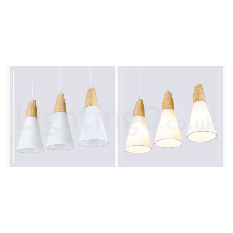 Wood Modern 1 Light 3 Lights Pendant Light with Fabric Shade