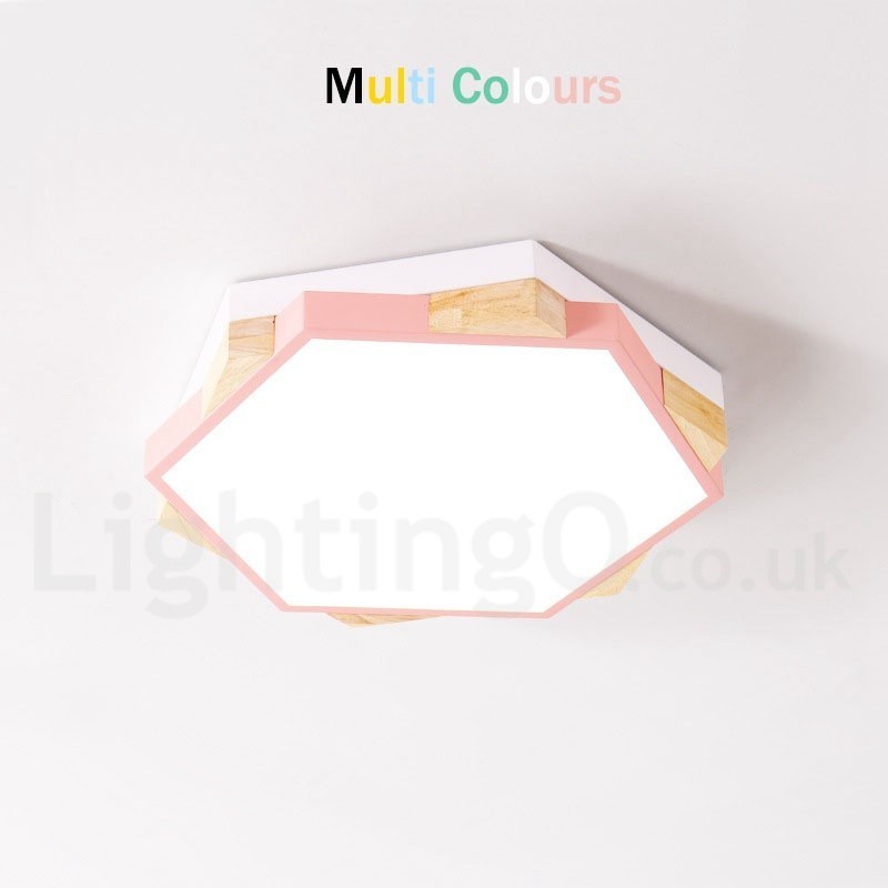 Dimmable Multi Colours Hexagon Wood Ceiling Light with Acrylic Shade Ceiling Lamp Nordic Style