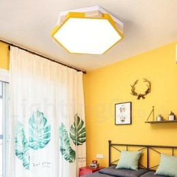 Dimmable Multi Colours Hexagon Wood Ceiling Light with Acrylic Shade Ceiling Lamp Nordic Style