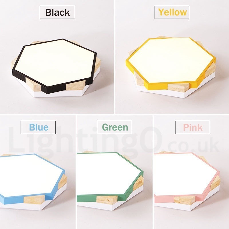 Dimmable Multi Colours Hexagon Wood Ceiling Light with Acrylic Shade Ceiling Lamp Nordic Style