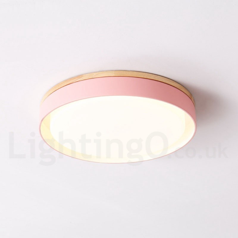 Dimmable Multi Colours Circular Wood Ceiling Light with Acrylic Shade Ceiling Lamp Nordic Style