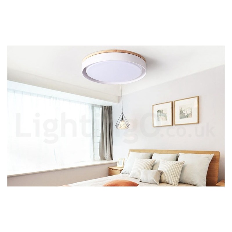 Dimmable Multi Colours Circular Wood Ceiling Light with Acrylic Shade Ceiling Lamp Nordic Style