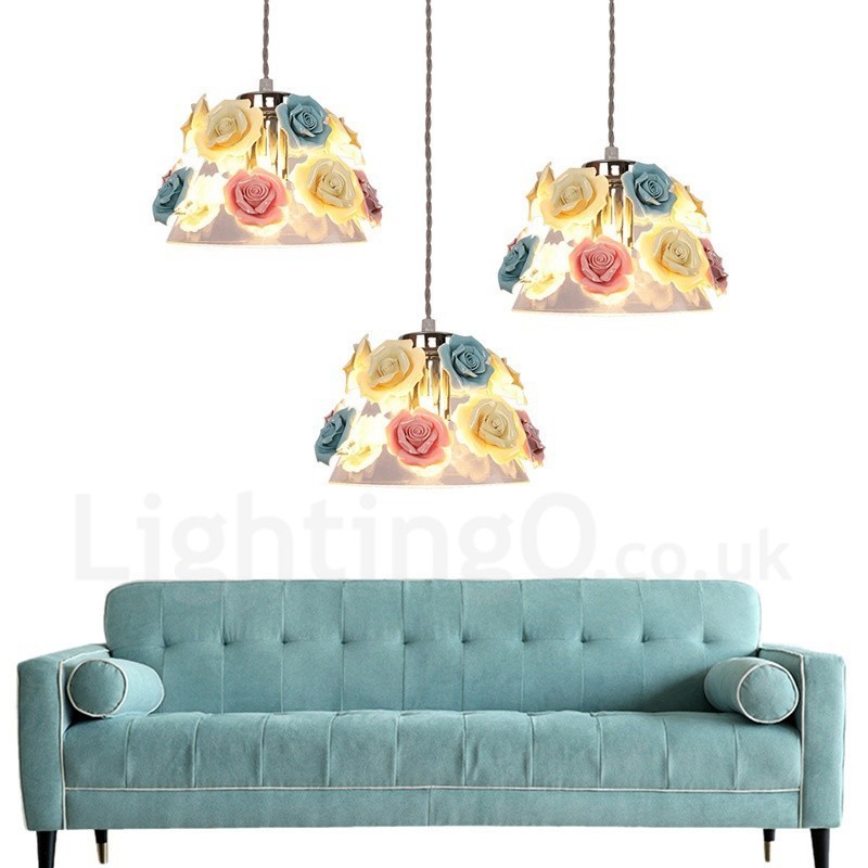 Multi Colours Flower Macaron Ceiling Pendant Light with Glass Shade Pendant Lamp