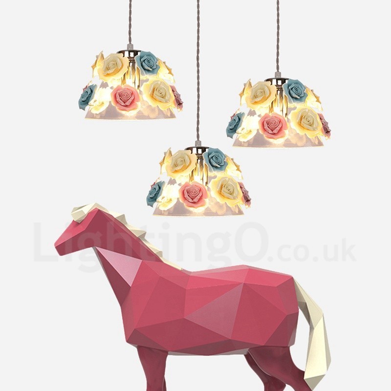 Multi Colours Flower Macaron Ceiling Pendant Light with Glass Shade Pendant Lamp