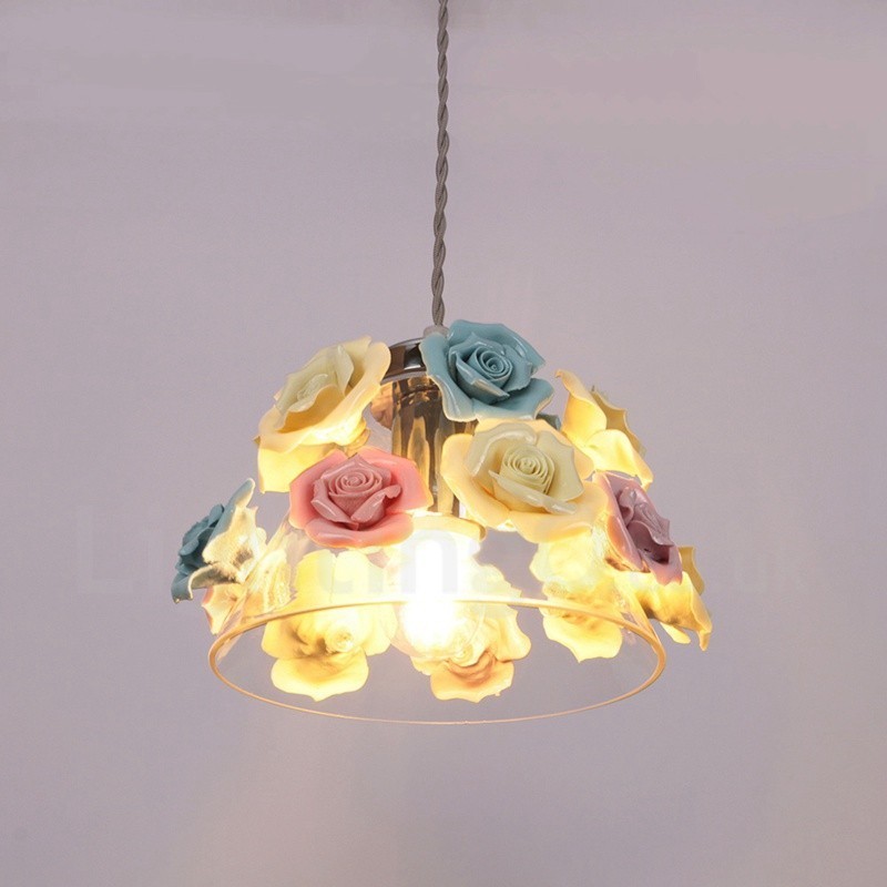 Multi Colours Flower Macaron Ceiling Pendant Light with Glass Shade Pendant Lamp