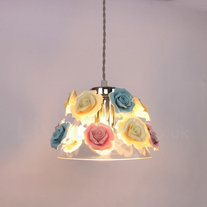 Multi Colours Flower Macaron Ceiling Pendant Light with Glass Shade Pendant Lamp