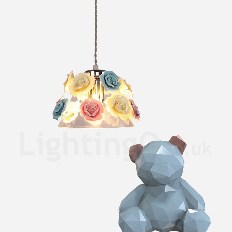 Multi Colours Flower Macaron Ceiling Pendant Light with Glass Shade Pendant Lamp