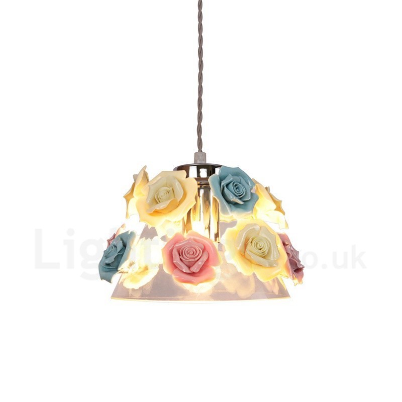 Multi Colours Flower Macaron Ceiling Pendant Light with Glass Shade Pendant Lamp