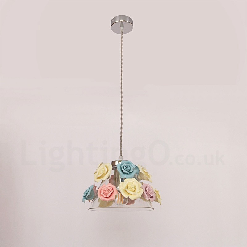 Multi Colours Flower Macaron Ceiling Pendant Light with Glass Shade Pendant Lamp