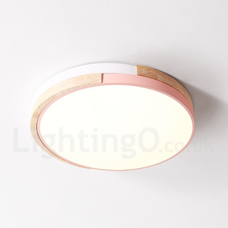 Dimmable Multi Colours Round Wood Ceiling Light with Acrylic Shade Ceiling Lamp Nordic Style