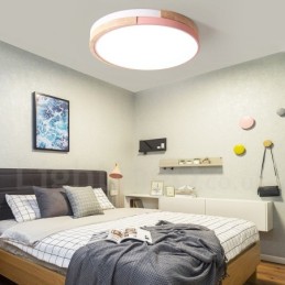 Dimmable Multi Colours Round Wood Ceiling Light with Acrylic Shade Ceiling Lamp Nordic Style