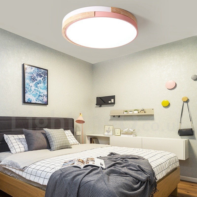 Dimmable Multi Colours Round Wood Ceiling Light with Acrylic Shade Ceiling Lamp Nordic Style