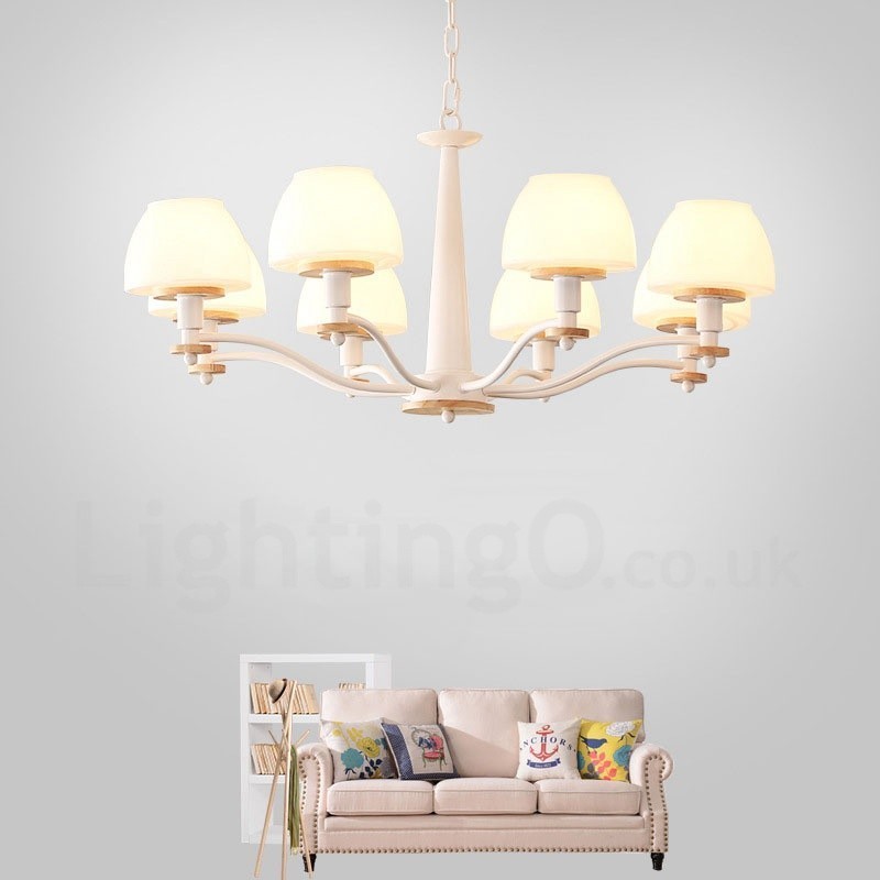 6 Light 8 Light Multi Colours Macaron Wood Pendant Light with Glass Shades Chandelier Nordic Style