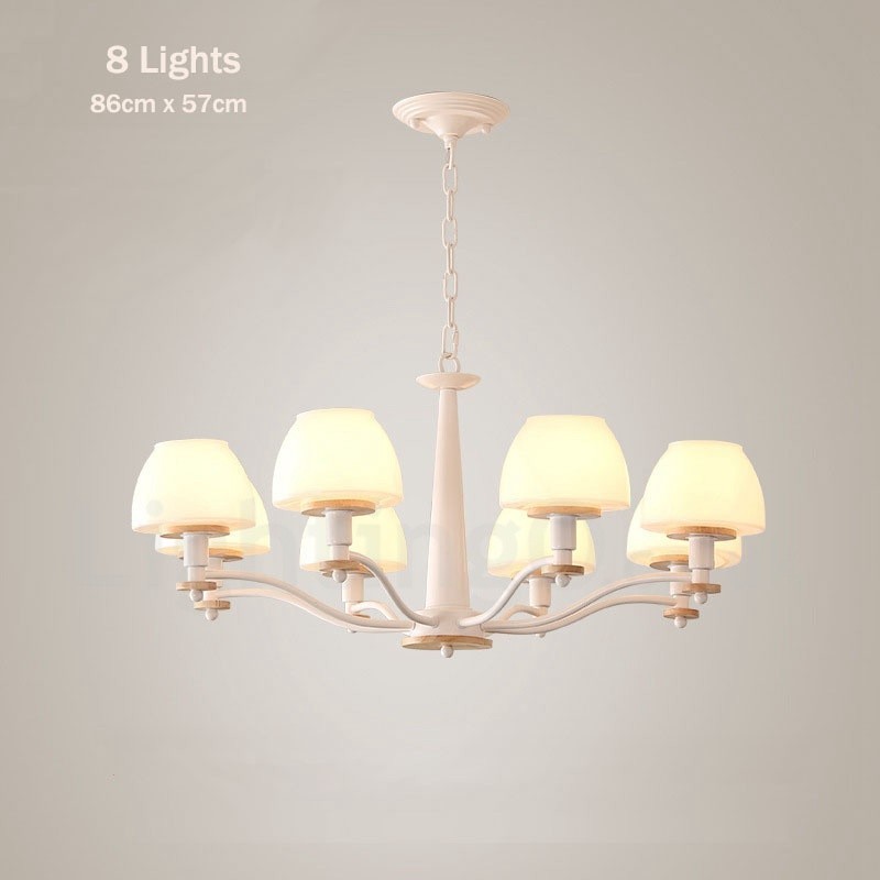 6 Light 8 Light Multi Colours Macaron Wood Pendant Light with Glass Shades Chandelier Nordic Style