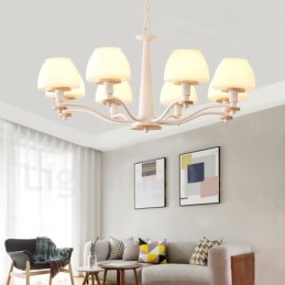 6 Light 8 Light Multi Colours Macaron Wood Pendant Light with Glass Shades Chandelier Nordic Style