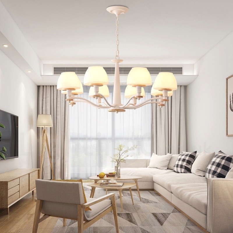 6 Light 8 Light Multi Colours Macaron Wood Pendant Light with Glass Shades Chandelier Nordic Style