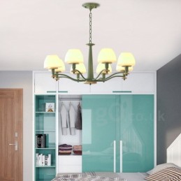 6 Light 8 Light Multi Colours Macaron Wood Pendant Light with Glass Shades Chandelier Nordic Style