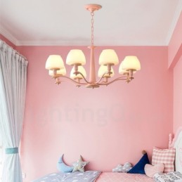 6 Light 8 Light Multi Colours Macaron Wood Pendant Light with Glass Shades Chandelier Nordic Style