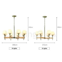 6 Light 8 Light Multi Colours Macaron Wood Pendant Light with Glass Shades Chandelier Nordic Style