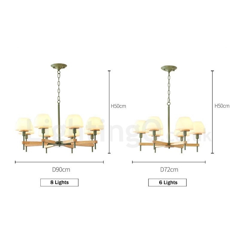 6 Light 8 Light Multi Colours Macaron Wood Pendant Light with Glass Shades Chandelier Nordic Style