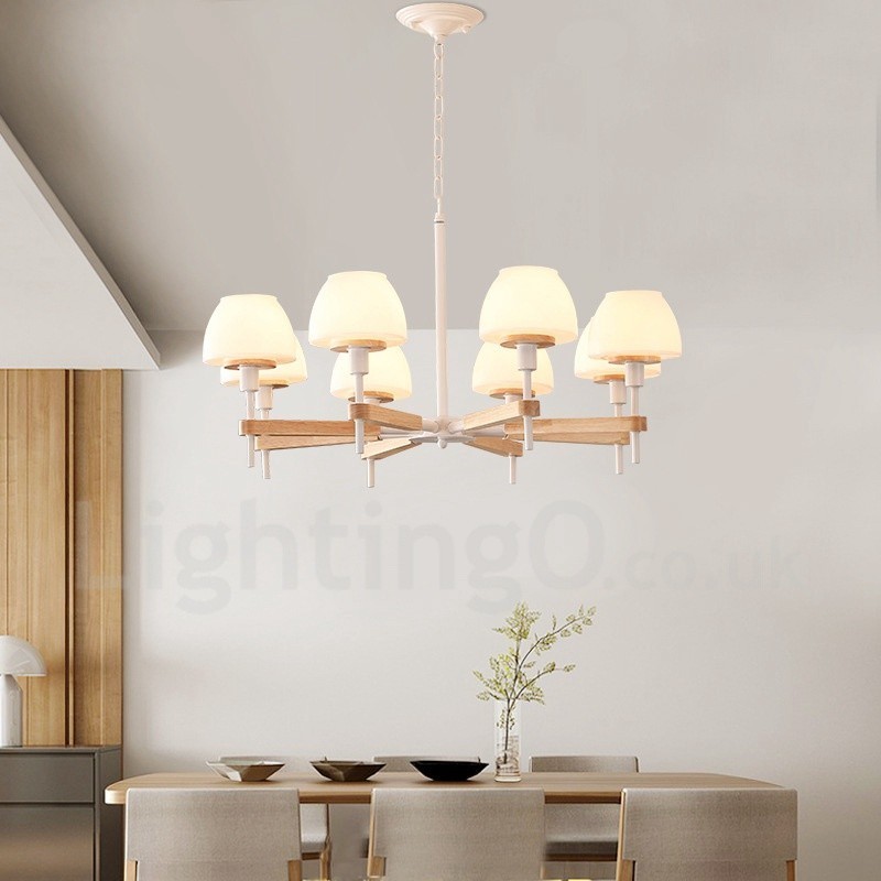 6 Light 8 Light Multi Colours Macaron Wood Pendant Light with Glass Shades Chandelier Nordic Style