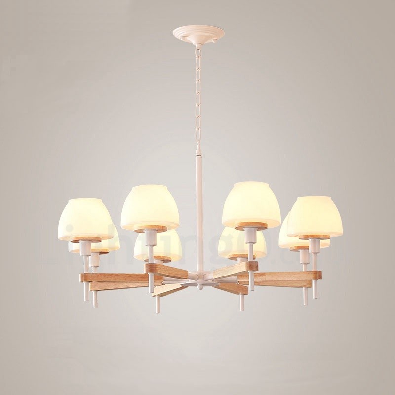 6 Light 8 Light Multi Colours Macaron Wood Pendant Light with Glass Shades Chandelier Nordic Style