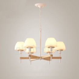 6 Light 8 Light Multi Colours Macaron Wood Pendant Light with Glass Shades Chandelier Nordic Style