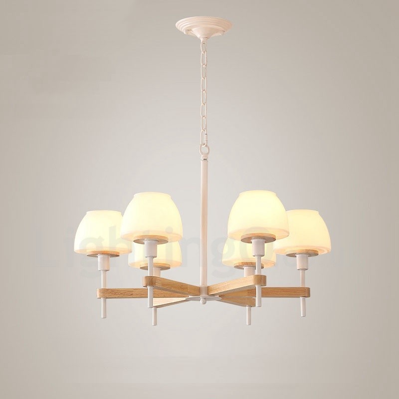 6 Light 8 Light Multi Colours Macaron Wood Pendant Light with Glass Shades Chandelier Nordic Style