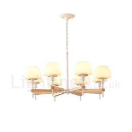 6 Light 8 Light Multi Colours Macaron Wood Pendant Light with Glass Shades Chandelier Nordic Style