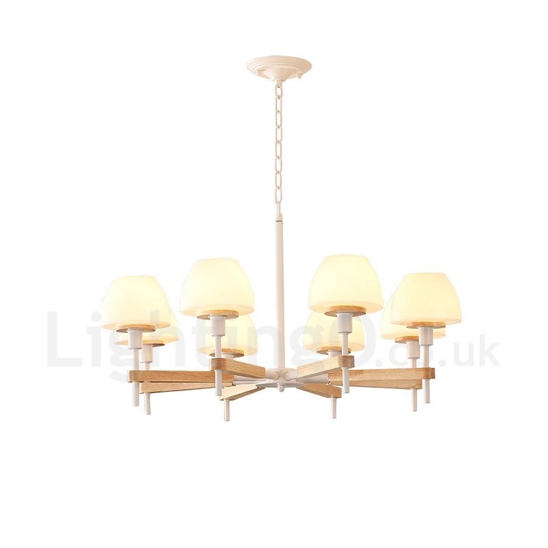 6 Light 8 Light Multi Colours Macaron Wood Pendant Light with Glass Shades Chandelier Nordic Style