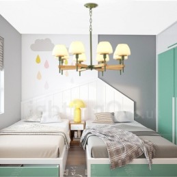 6 Light 8 Light Multi Colours Macaron Wood Pendant Light with Glass Shades Chandelier Nordic Style