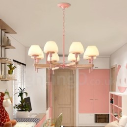 6 Light 8 Light Multi Colours Macaron Wood Pendant Light with Glass Shades Chandelier Nordic Style