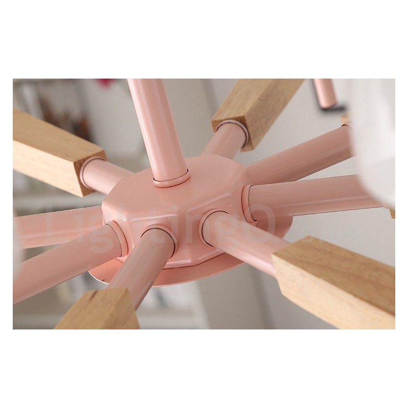 6 Light 8 Light Multi Colours Macaron Wood Pendant Light with Glass Shades Chandelier Nordic Style