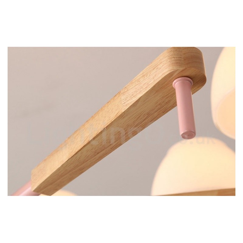 6 Light 8 Light Multi Colours Macaron Wood Pendant Light with Glass Shades Chandelier Nordic Style