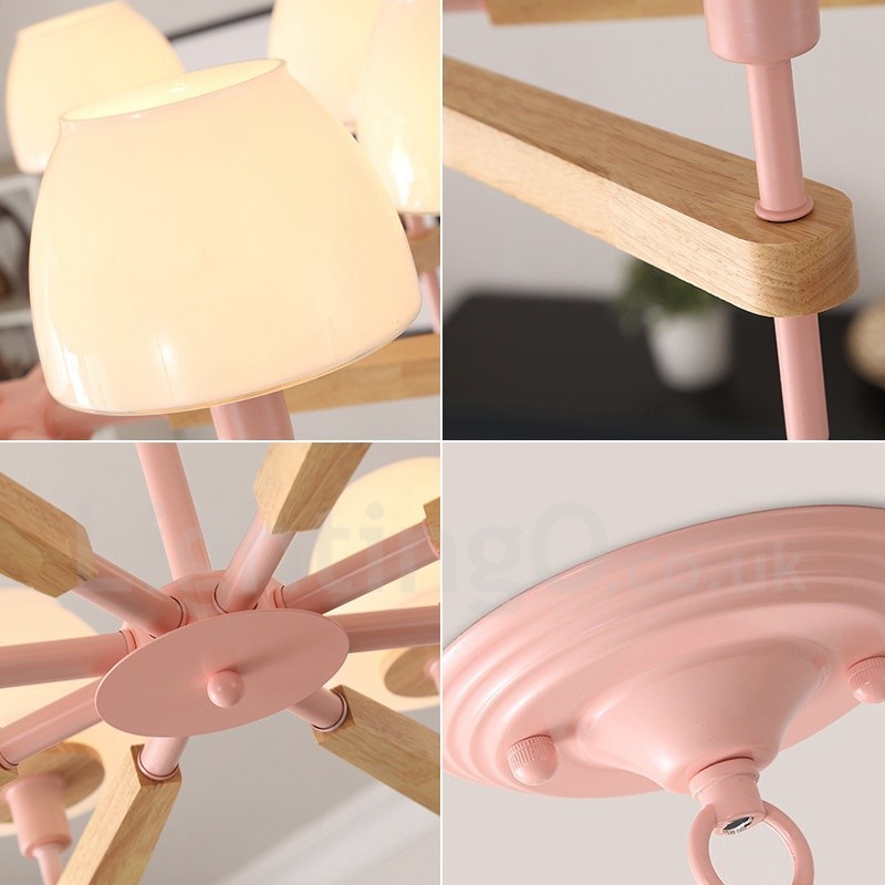 6 Light 8 Light Multi Colours Macaron Wood Pendant Light with Glass Shades Chandelier Nordic Style