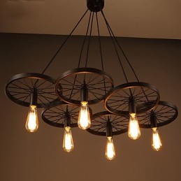 Lighting Industrial Loft Style Wrought Iron Chandelier Cafe Wheel Chandelier