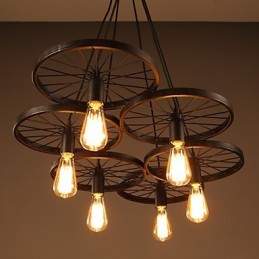Lighting Industrial Loft Style Wrought Iron Chandelier Cafe Wheel Chandelier