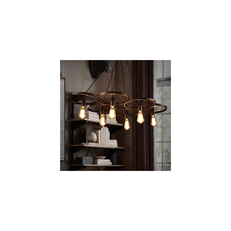 Lighting Industrial Loft Style Wrought Iron Chandelier Cafe Wheel Chandelier